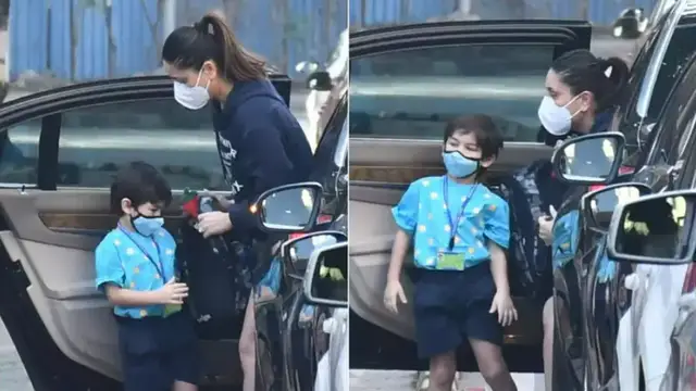 Exclusive pics! Kareena Kapoor helps Her little one as she dropped him off at school.